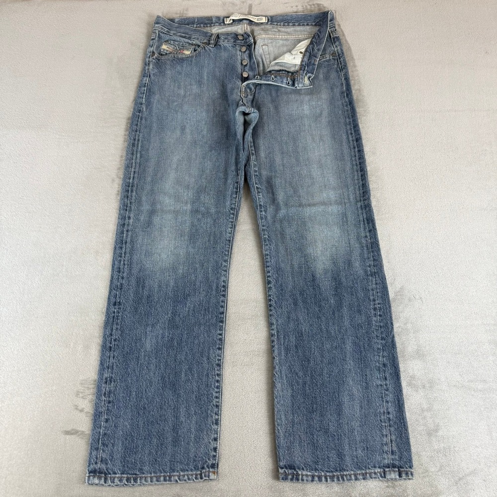 Diesel Kulter Straight Jeans Mens 36x32 Blue Denim Distressed Button Fly Italy